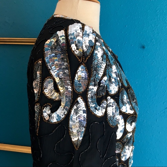 NWT Vintage 80s fully beaded sequined silk dress - Picture 10 of 12